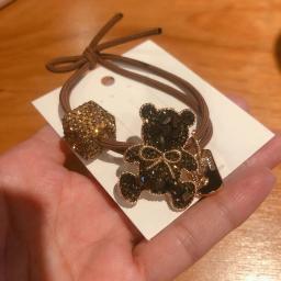 Cordas elásticas com decoração de cristal para mulheres, elástico simples rabo de cavalo, bandas de corda, laço de urso de liga - Image 3