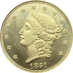 US No Motto Double Eagle 20 Dólares Moeda, 1851 1852 1853 1854 1855 1856 1857 1858 1860 1861 1862 1863 1864 1865, US - Image 3