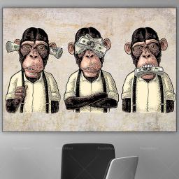 Arte de parede de três macacos sages, não pode ou falar sobre tela maligna, arte de rua de macaco engraçado de 3 painéis, pôster de graffiti - Image 1