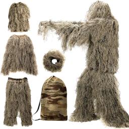 Tático 3D Ghillie Terno Deserto Camuflagem Selva Floresta Travestimento Neve 4 PCS Terno de Atirador Biônico - Image 4