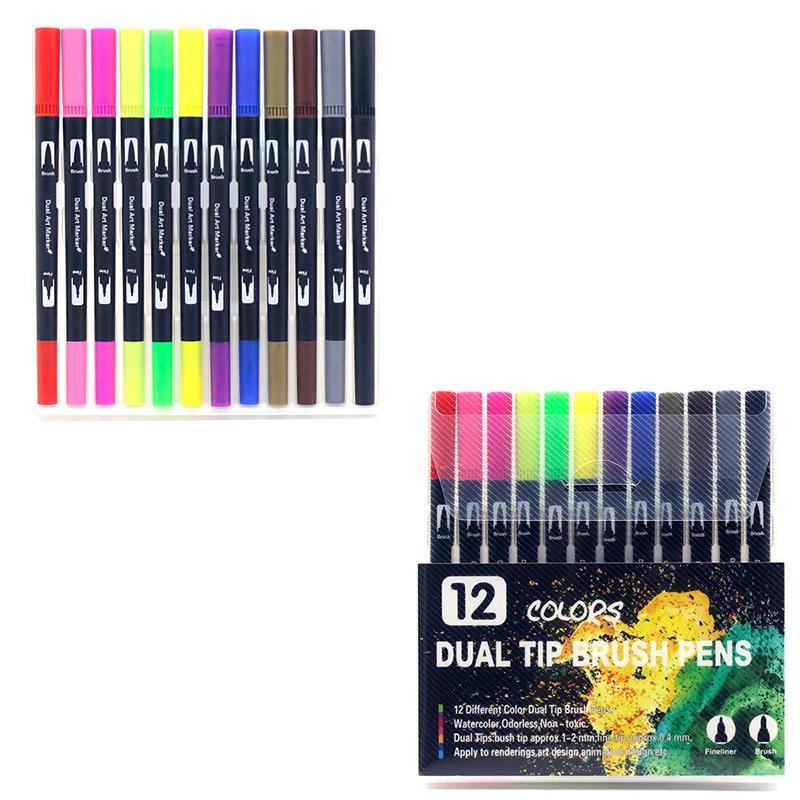 Watercolor Art Markers Brush Pen Set, Dual Tip Fineliner, Desenho para Caligrafia, Suprimentos de Pintura, 12 Cores, 48 Cores, 60 Cores, 72 Cores, 100 Cores, 132 Cores - Image 1