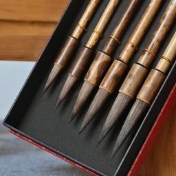 Conjunto de canetas de pincel de caligrafia chinesa, 6 peças, suporte de bambu, ratos, batedores, escova de cabelo para pintura chinesa em uma caixa de presente, materiais de arte - Image 4