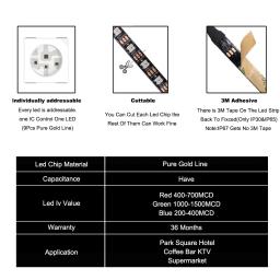 Fita LED Smart RGB, Luz endereçável individualmente, Preto e branco, Cor mágica PCB, IP30, 65, 67, DC 5V, WS2812B, WS2812 - Image 5