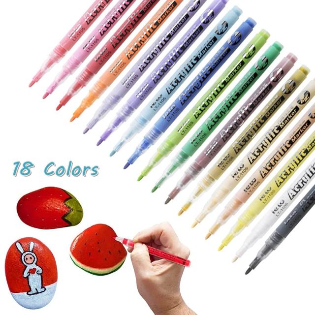 Canetas de Tinta Acrílica Para Artesanato: Ideal Para Pedras, Desenho em Vidro, Tecido e Madeira - 1mm de Precisão