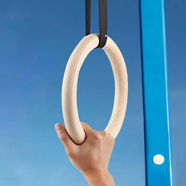 Anéis de Ginástica em Madeira Ajustáveis de 28mm e 32mm para Treinamento Fitness - Corda de Levantamento Não Inclusa