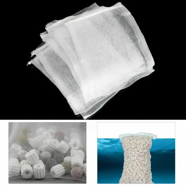Saco de Malha Branca com Zíper para Filtragem de Aquário e Armazenamento de Carbono Ativo - Pacote com 5 Peças