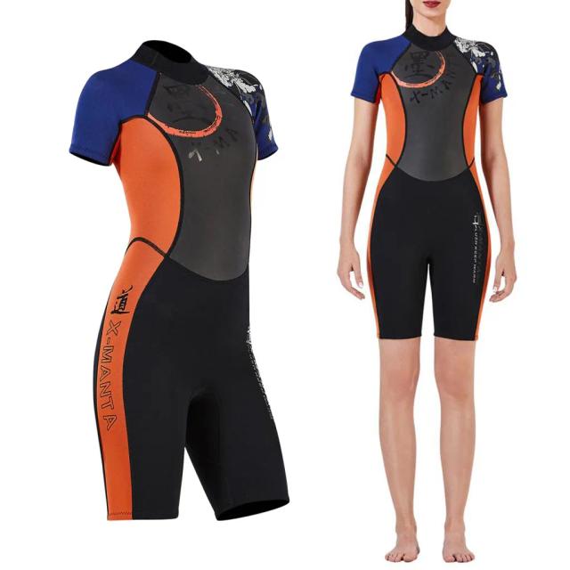 Roupa de mergulho feminina em neoprene 1.5mm, peça única e confortável para banho e mergulho.