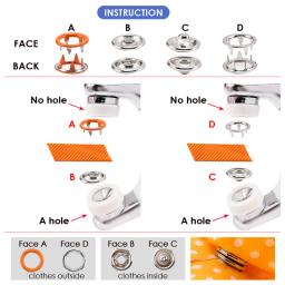 100/200 conjuntos de prendedores snap kit ferramenta, botões de pressão do metal anéis com prendedor alicate imprensa kit de ferramentas para costura de roupas 10 cores - Image 4