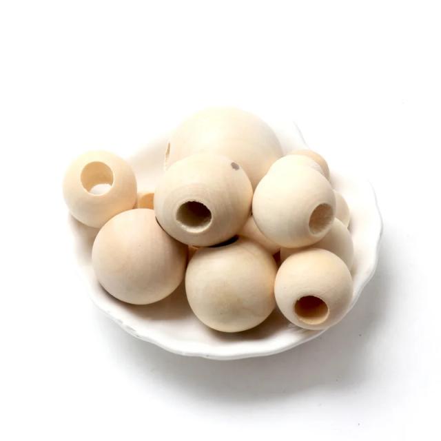 Contas de Madeira Natural Redondas 8-50mm para DIY: Grânulos e Acessórios de Pulseiras com Grande Buraco