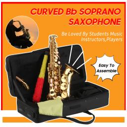 Saxofone Soprano Bb Laca Dourada, Sax Latão com Estojo Instrumento, Bocal, Alça no Pescoço, Pano de Limpeza, Escova para Iniciantes - Image 2