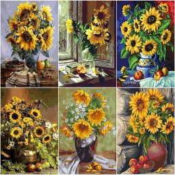 Kit pintura a óleo de girassol para decoração de casa, pintura sobre tela, arte da parede, pintados à mão, flor, presente, diy - Image 1