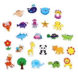 12 pçs mix oceano animais de madeira geladeira ímã criativo dos desenhos animados 3d adesivos brinquedos - Image 1