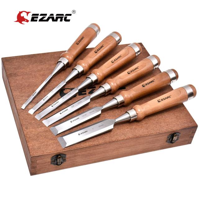 Conjunto de Ferramentas de Madeira Ezarc 6 Peças para Carpintaria e Escultura com Caixa Premium - Presente Ideal para Artesãos e Carpinteiros