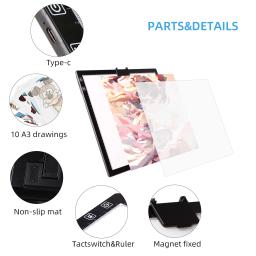 Portátil Magnetic Tracing Light Box, LED Tracing Light Pad para Pintura, Desenho e Arte Suprimentos, Ultra-Fina, Escala Ajustável, A3 - Image 3