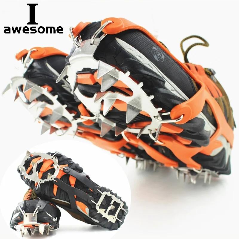 18 dentes de aço pinça gelo pico para sapatos anti deslizamento escalada caminhadas neve picos grampos apertos botas capa crampons - Image 1