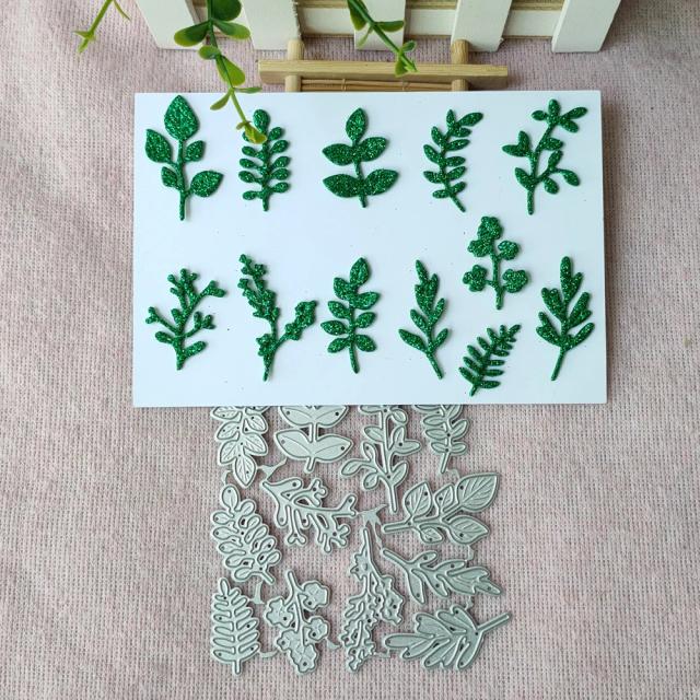 Conjunto de 12 Moldes de Corte em Metal para Scrapbooking: Galhos e Folhas para Projetos DIY e Cartões Artesanais