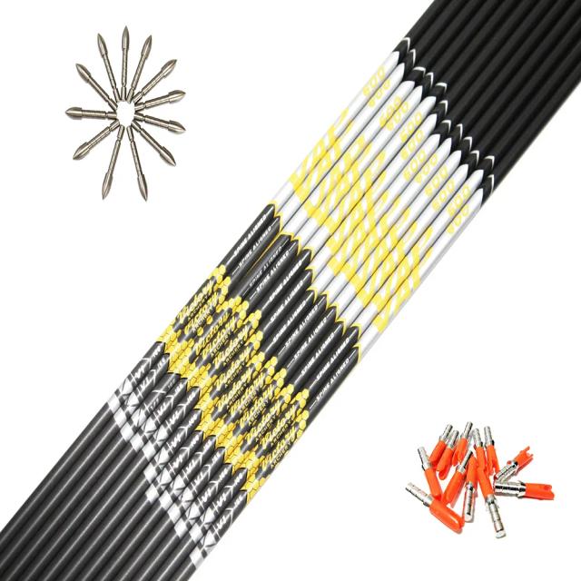 12 pçs archery eixos de seta carbono spine350 400 500 600 700 800 900 id4.2mm + pino nock arquivado ponta para diy arco recurvo tiro