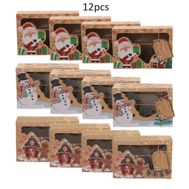 Caixas de Presente para Bolinhos de Natal em Papel Kraft Europeu - 3 Peças para Lembrancinhas de Ano Novo e Decoração de Festa