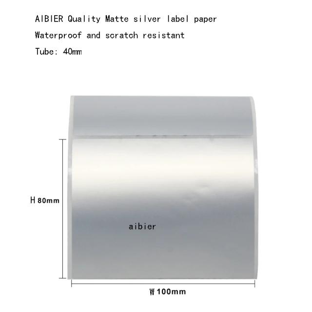 Etiquetas Adesivas Brancas de Transferência Térmica AIBIER 100x80 mm em Prata Fosco, 500 Unidades à Prova d'Água para Códigos de Barras