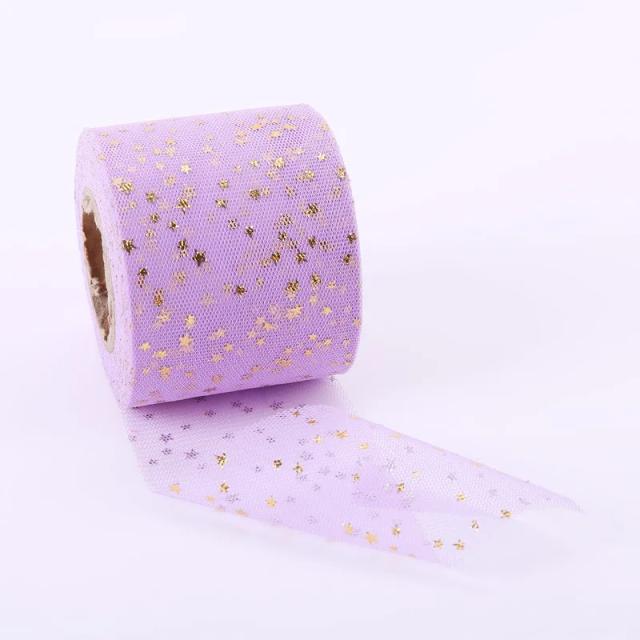 Rolos de Tule Estrelados em Bronze, 6cm, Acessórios de Cabelo Artesanais para Crianças