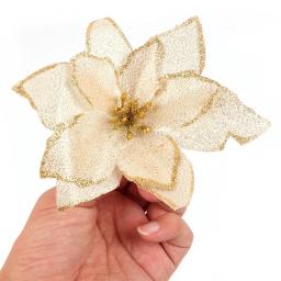Grandes lantejoulas flores do Natal, Poinsétia Glitter, flores artificiais, enfeites de árvore, Decorações Home, 5.5 ", 10pcs - Image 2