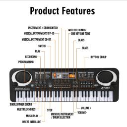 Piano elétrico com Mic para crianças, 61 teclas, teclado digital, órgão eletrônico, instrumentos musicais, presentes para crianças, novo - Image 6