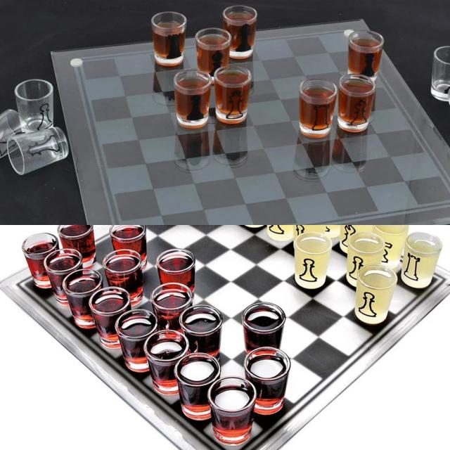Experimente o Conjunto Internacional de Xadrez com Tábua de Vidro Interativa e Jogo de Beber para Festas com Acabamento Requintado