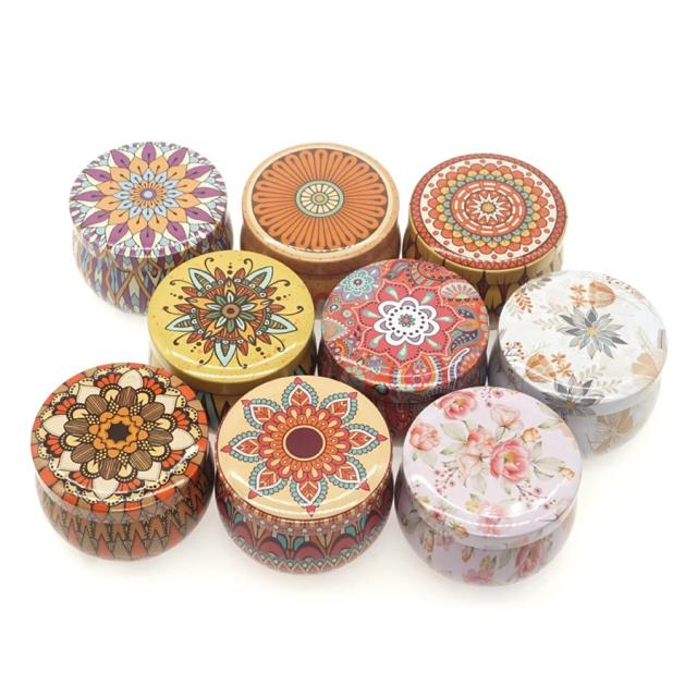 Conjunto de 9 Caixas de Lata Florais com Tampa para Armazenamento de Jóias, Biscoitos e Velas Artesanais