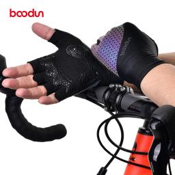 Boodun-luvas de ciclismo com absorção de choque., luvas de bicicleta de estrada com meio dedo, luva de pesca para homens e mulheres. - Image 4