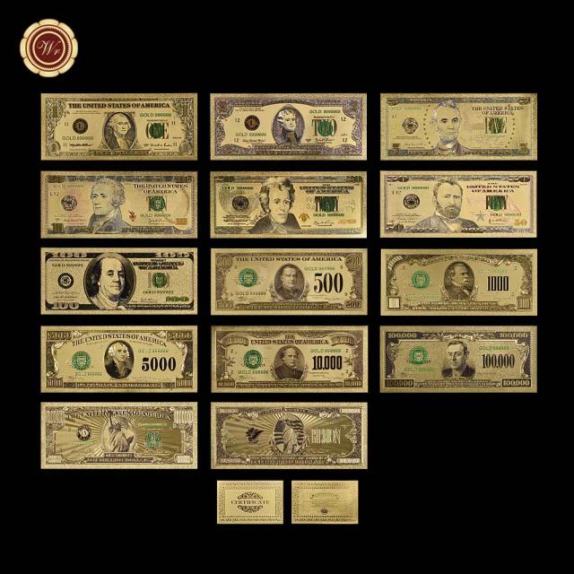 Conjunto Raro de Notas Douradas Americanas 24k de 1899 e 1901 em Papel Banhado a Dinheiro - Ideal como Presente de Negócios