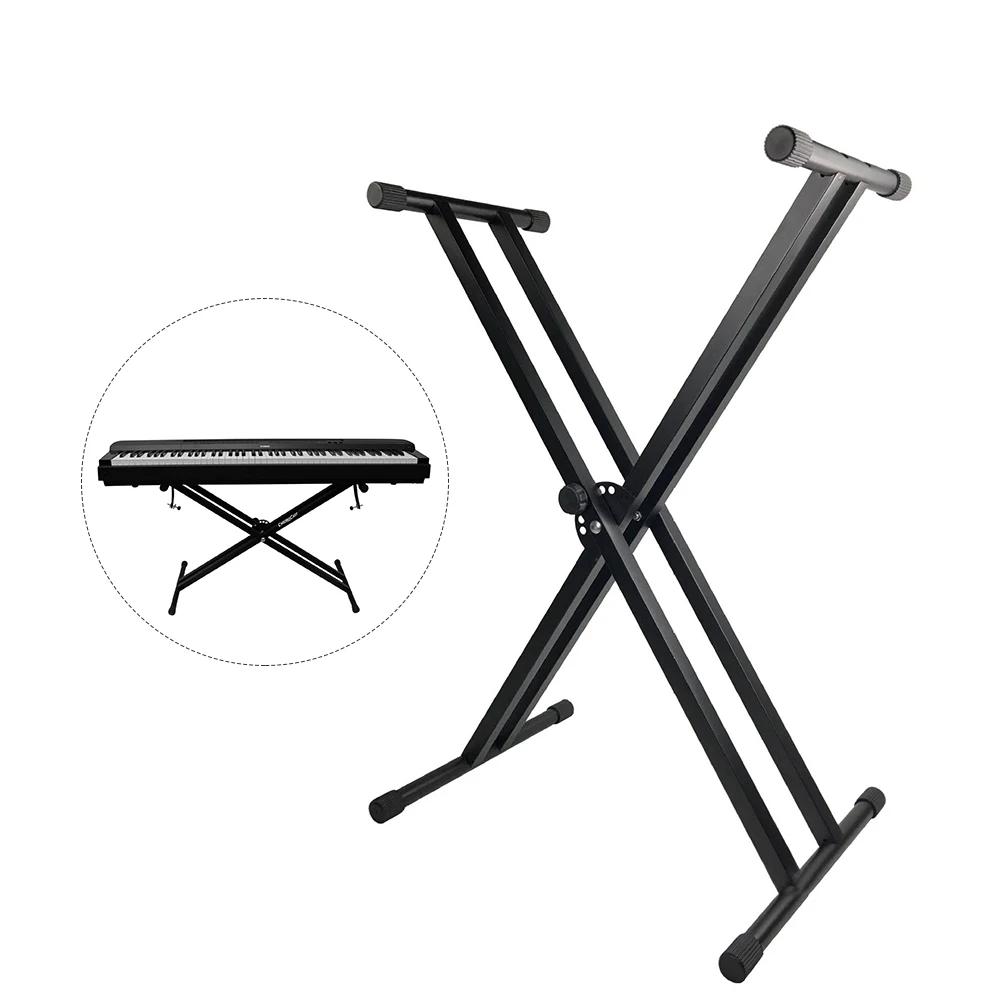 X-style suporte de teclado para piano, ajustável, portátil, música resistente, com alça de ancoragem, preto - Image 1