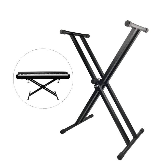 Suporte de Piano Ajustável e Portátil X-style com Alça de Ancoragem - Resistente e Elegante em Preto