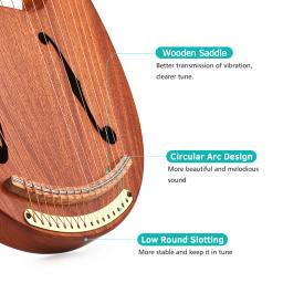 Ammoon-Madeira Lira Harpa com Carry Bag, Instrumento de Madeira Sólida Cordas, Tuning Wrench, Music Book, 16 Cordas, WH-16 - Image 3