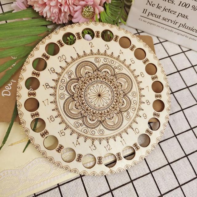 Organizador de Madeira para Bordado DIY com Mandala - Suporte para Linha de Ponto Cruz e Armazenamento de Agulhas Artesanais