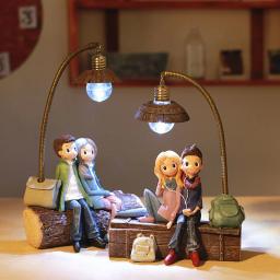 1 pçs casal personagem ornamentos com luz led resina artesanato para casa decoração do jardim criativo meninos e meninas noite lâmpada - Image 2