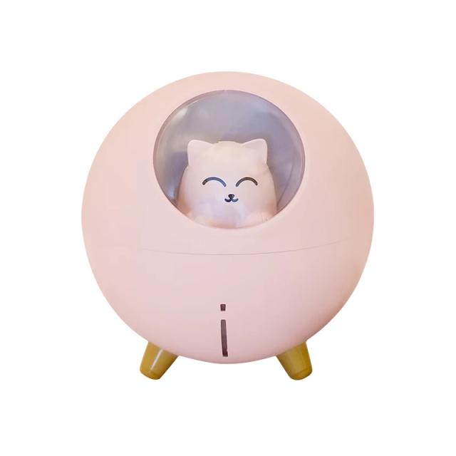 Umidificador de Ar Ultra-Sônico com Difusor de Óleo para Animais de Estimação - 220ml, Gato, Luz LED Romântica, Conexão USB