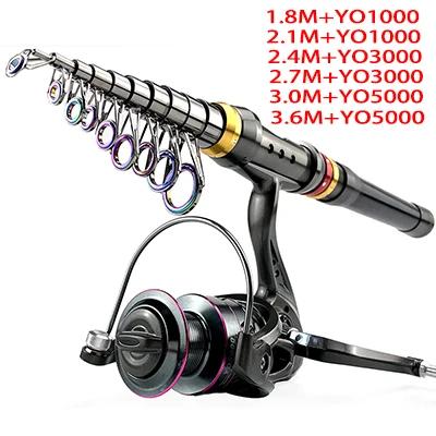 Conjunto de Carrete Ghotda Superhard com Haste Telescópica de Carbono 1.8-3.6m e Relação de Engrenagem 5.2:1 para Pesca de Grande Resistência