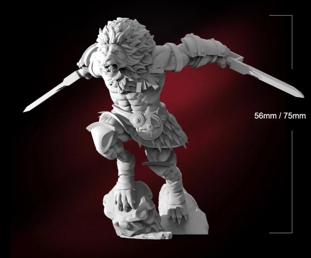 Guerreiro de Leão em Resina - Escultura Detalhada de 56mm x 38mm