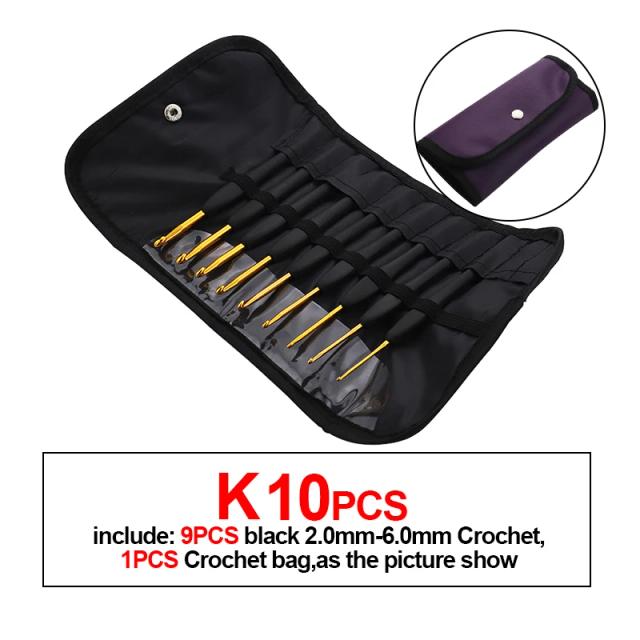 Conjunto Ergonômico de Agulhas de Crochê em Alumínio com Cabo de Borracha Colorido e Amortecido - 2.0 a 6.0mm