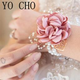 YO CHO-Corsage de pulso para dama de honra, pulseira casamento para dama de honra, flores de seda para homens - Image 2