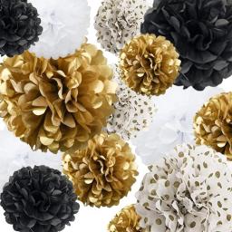 Papel de seda artesanal, flores de pompoms para festa de aniversário de casamento, chá de bebê, decoração artesanal, dourado e branco, decoração de bola de papel - Image 1