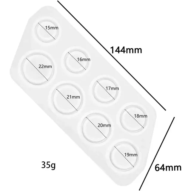 Conjunto de 8 Molde de Silicone para Anéis em Tamanhos 5-12 - Ideal para Fundição de Joias em Resina
