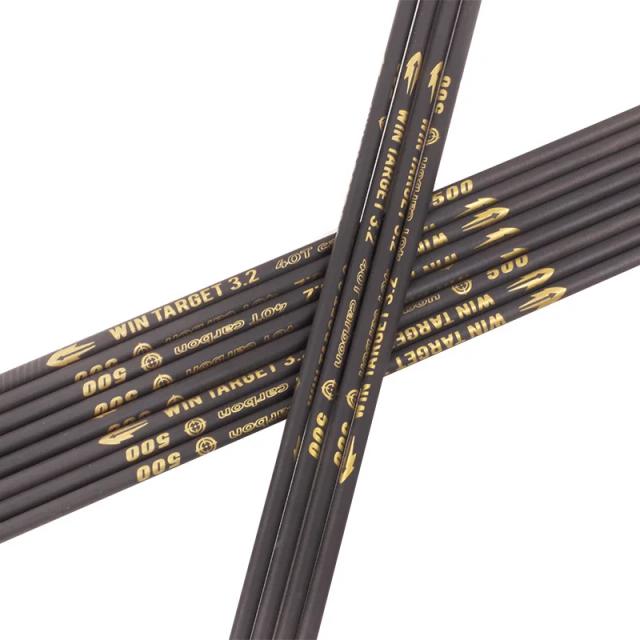 Eixo de seta de carbono puro para tiro recurvo, 31 "ID, 3.2mm, SP400, 500, 550, 600, 700, 800, 12pcs