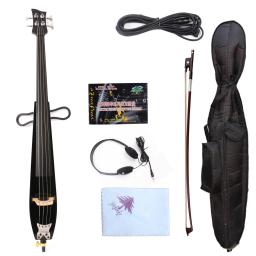4/4 violoncelo elétrico 4 cordas som poderoso e silencioso, parte de ébano grau superior, cor preta - Image 1