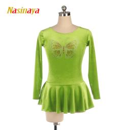Patinação artística traje vestido de patinação no gelo saia para menina feminino crianças competição veludo borboleta strass 12 cores - Image 1