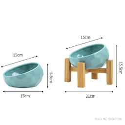Tigela de cerâmica com suporte de bambu para cães e gatos, cachorro água comida e bebedouro alimentador, alimentador antiderrapante de gatos e cães - Image 4