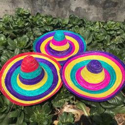 Chapéus de palha com aba larga para homem e mulher, materiais de festa estilo mexicano, para crianças e adultos, presente ao ar livre cores aleatórias, canudos decorativos redondos e coloridos - Image 6