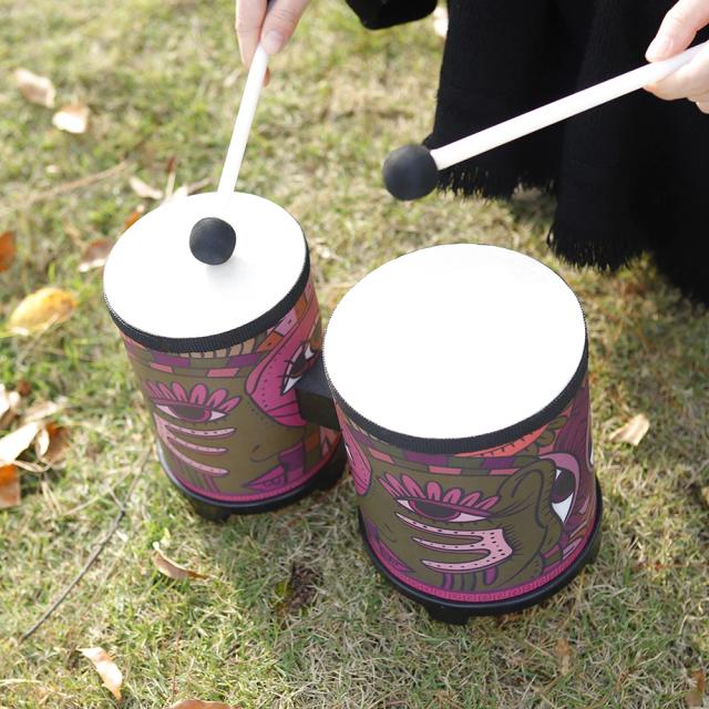 Bongos de Madeira para Crianças com Decalque Indiano - Instrumentos de Percussão Educativos para Aprendizagem Precoce com Baquetas