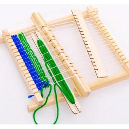 Mini tear de tecelagem de madeira para crianças, máquina de tricô artesanal com acessórios, brinquedo tradicional DIY, crianças - Image 1