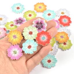 Flores coloridas Botões De Madeira, Margaridas Padrão, Botões De Madeira, Roupas De Costura, Decoração DIY Artesanal, Scrapbooking Artesanato, M2270, 25Pcs - Image 4